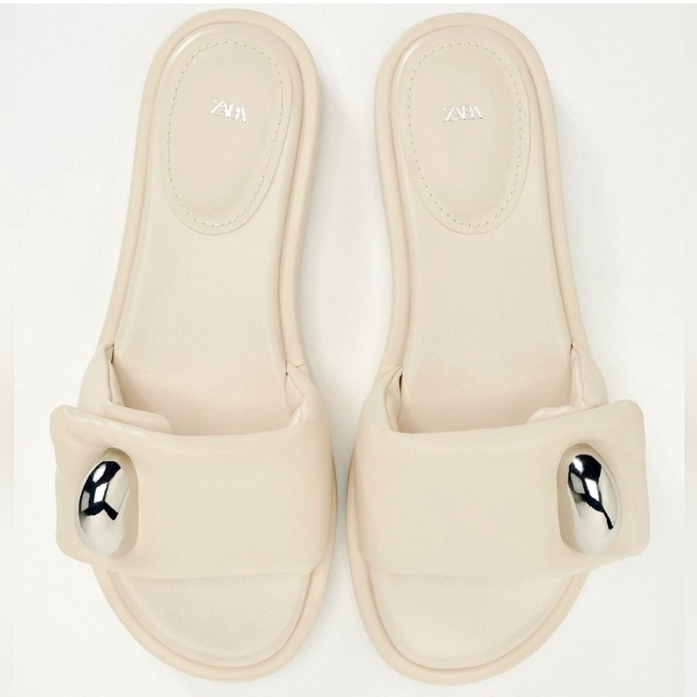 Zara Cream Women's Slides with Silver Accents